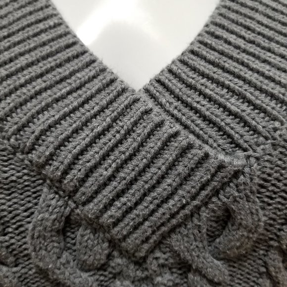 Moda International sweater Large chunky pullover v-neck cable knit cotton VS - Picture 5 of 10